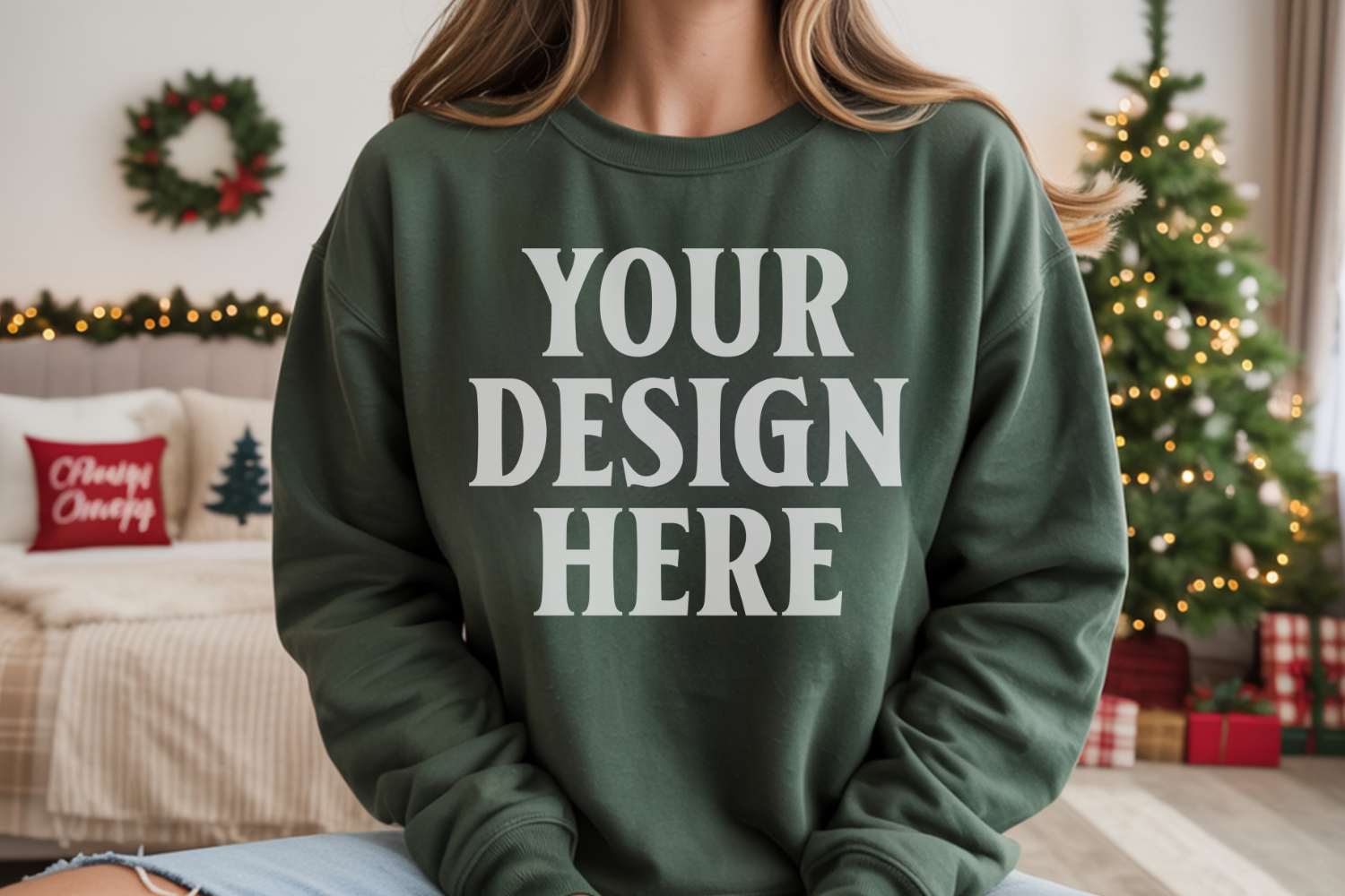 Comfort Colors 1566 Blue Spruce Sweatshirt Mockup Real Model product image 1