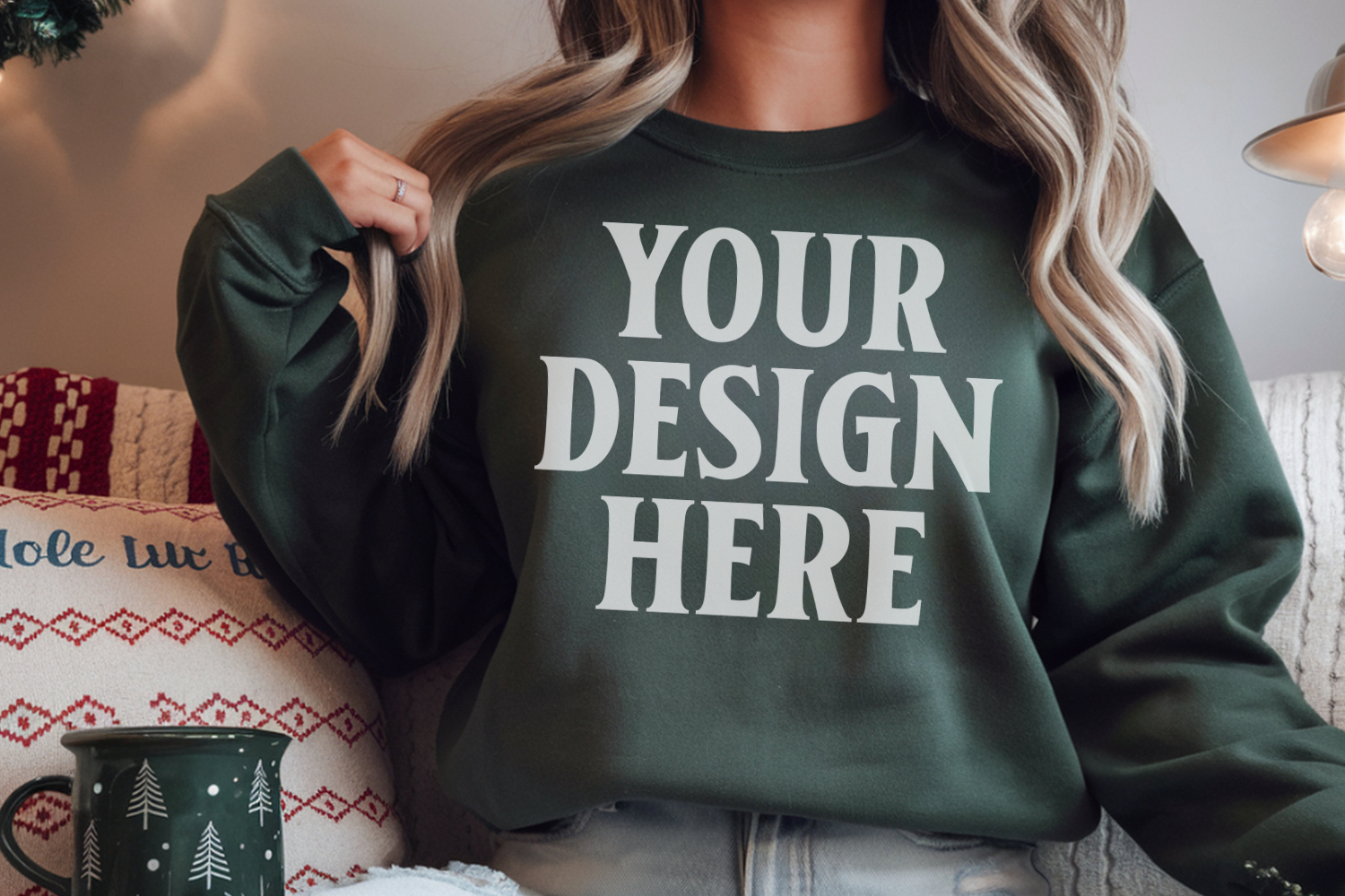 Comfort Colors 1566 Blue Spruce Sweatshirt Mockup, Cozy Boho product image 1