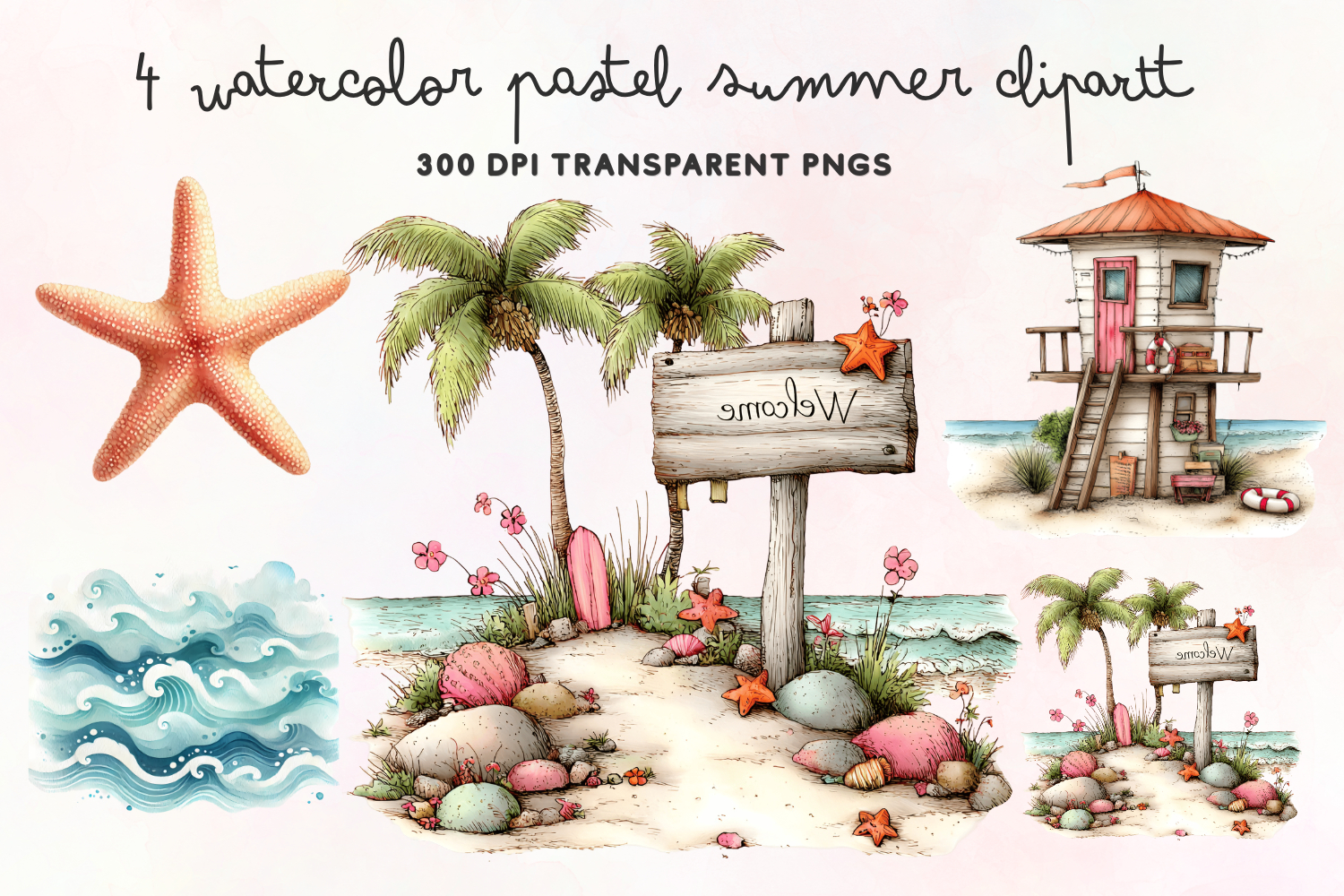 Watercolor Pastel Summer Clipart PNG product image 1