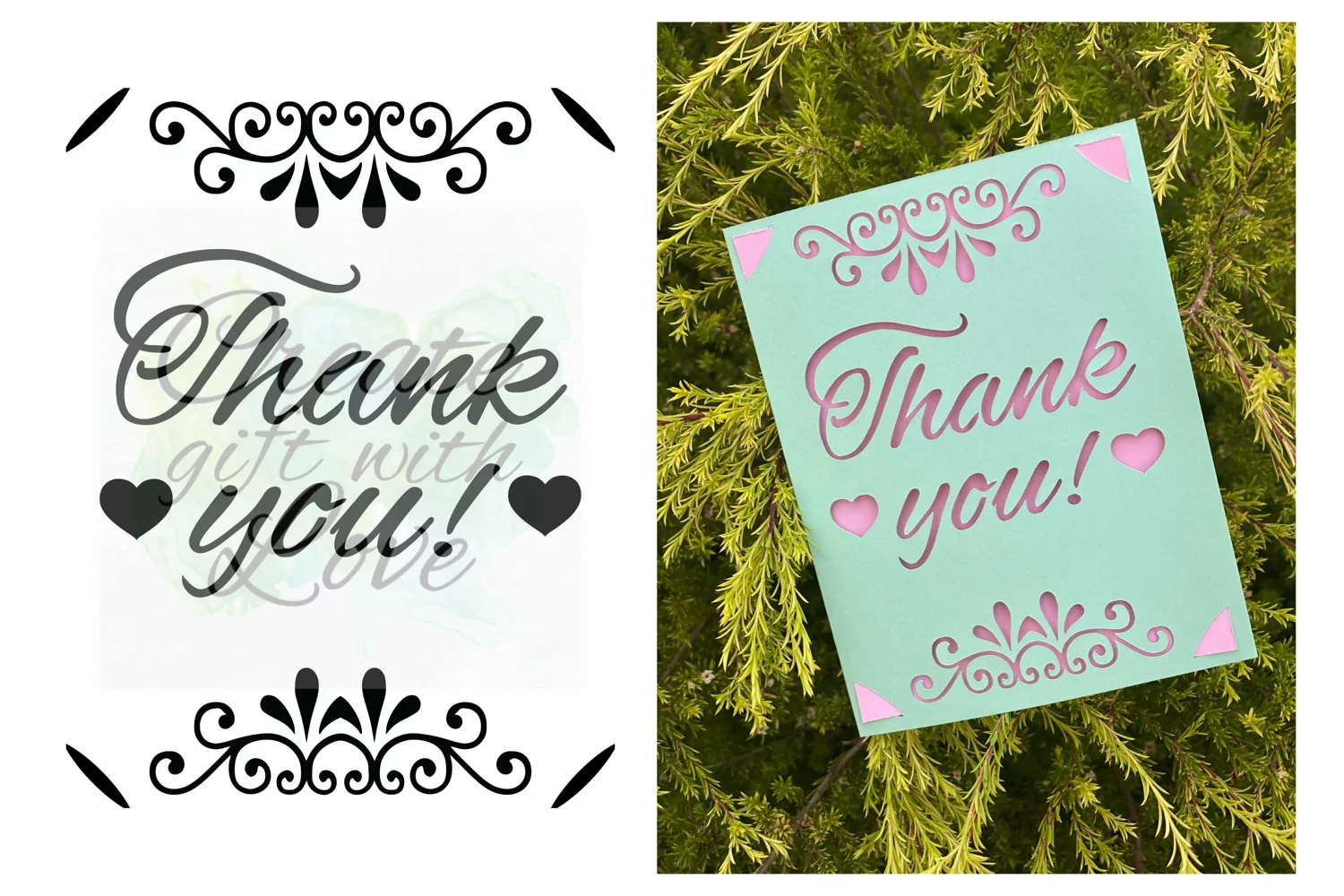 Thank you card, SVG template file for Cricut Joy insert card product image 1