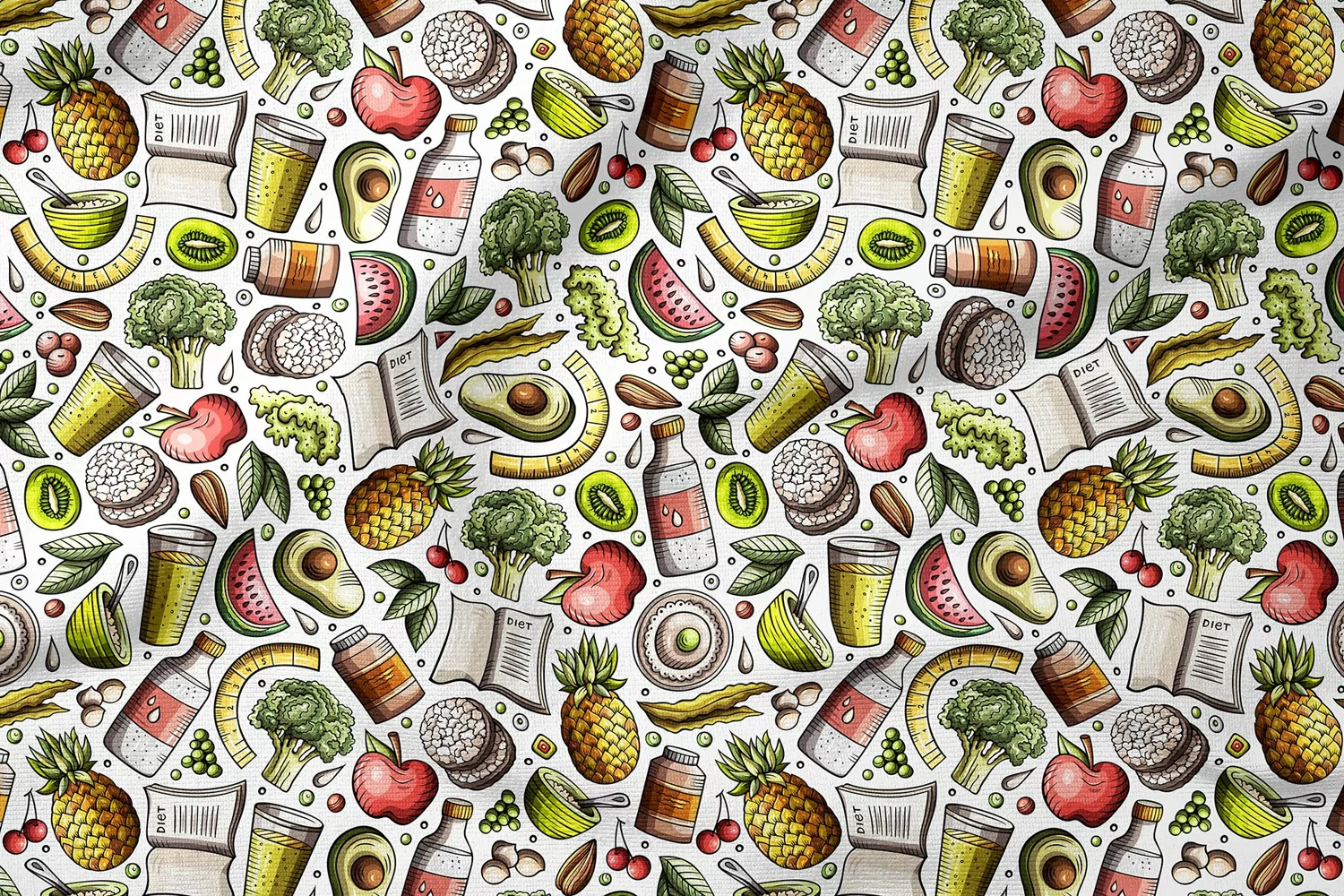 DIET FOOD Cartoon Seamless Pattern Doodle Vector Background product image 1