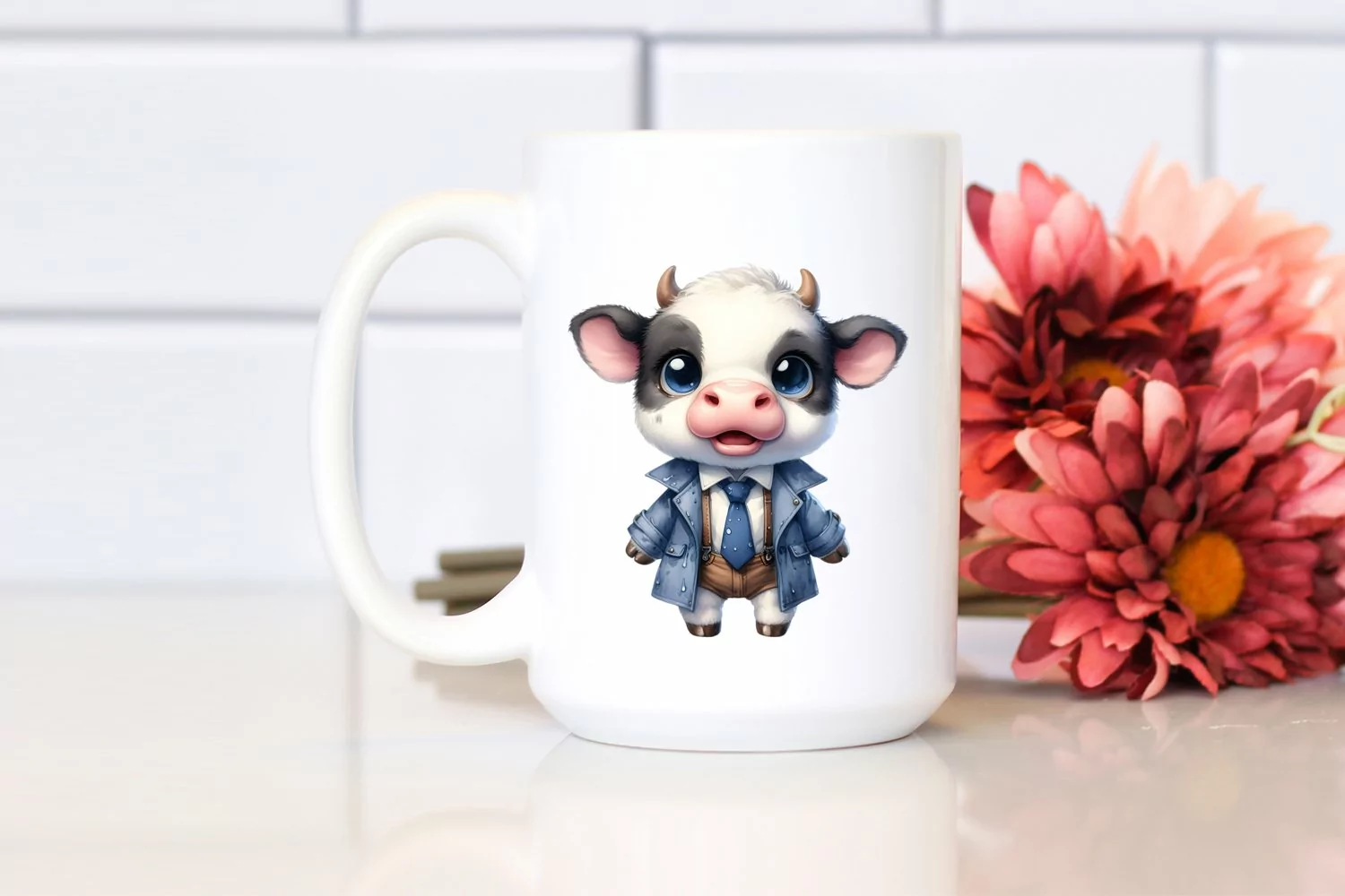 Watercolor Baby Cow Excited and Dressed in Raincoat product image 1