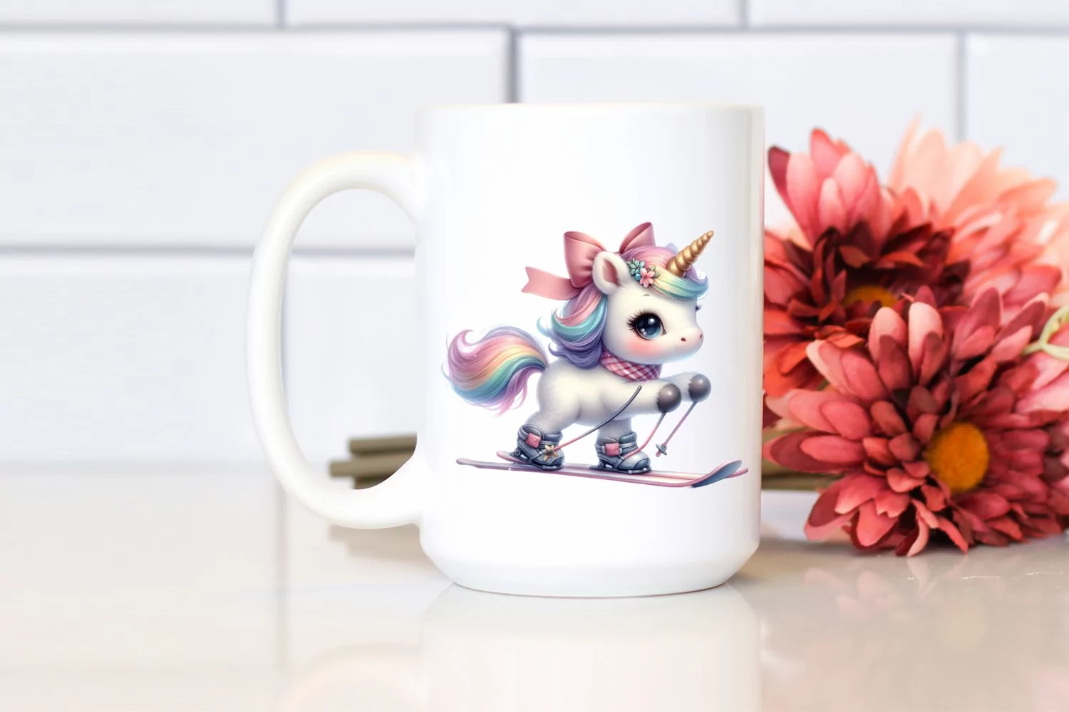 Cute Baby Unicorn Playing Skiing | Sublimation | Clipart product image 1