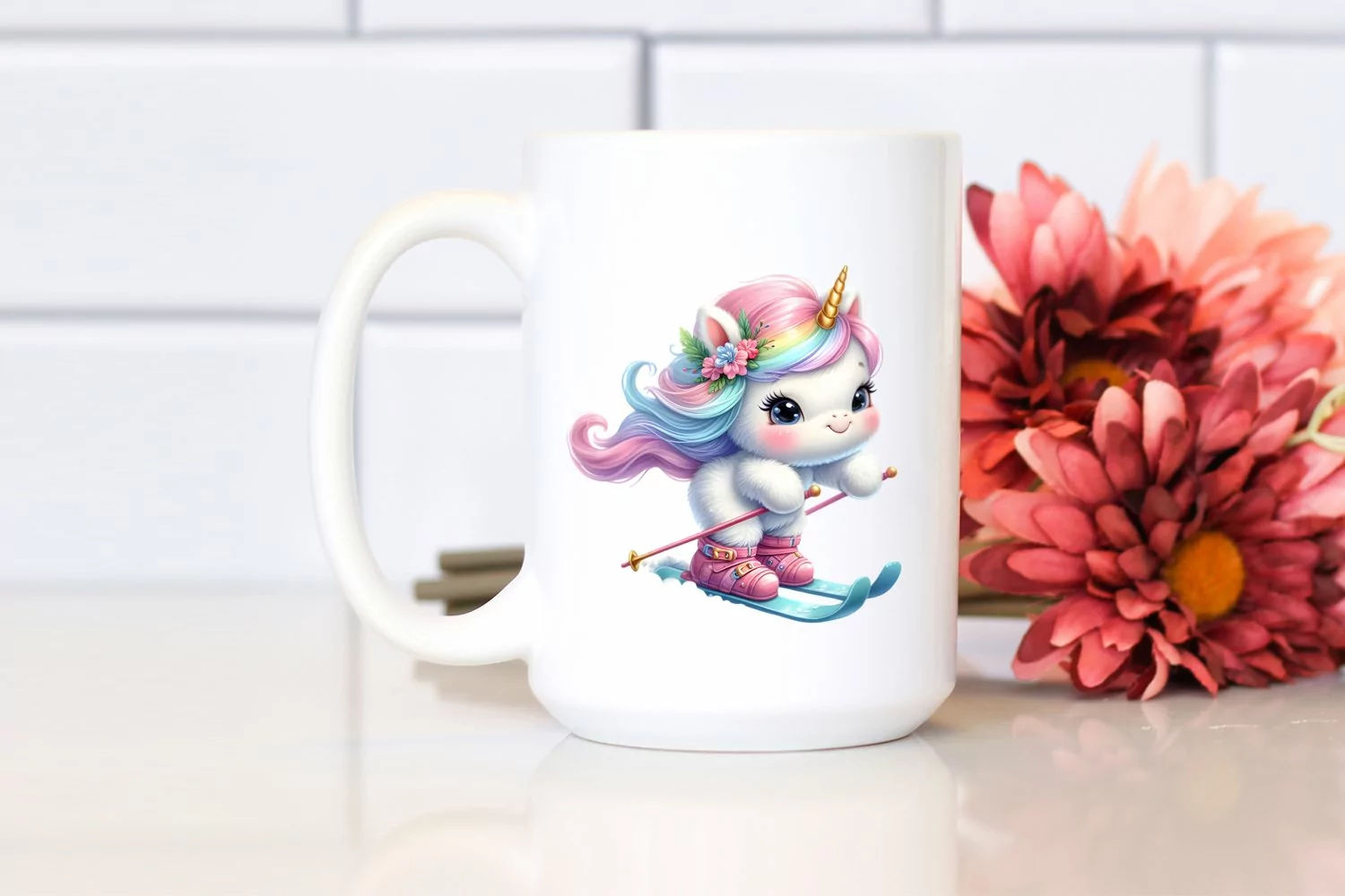 Cute Baby Unicorn Playing Skiing | Sublimation | Clipart product image 1