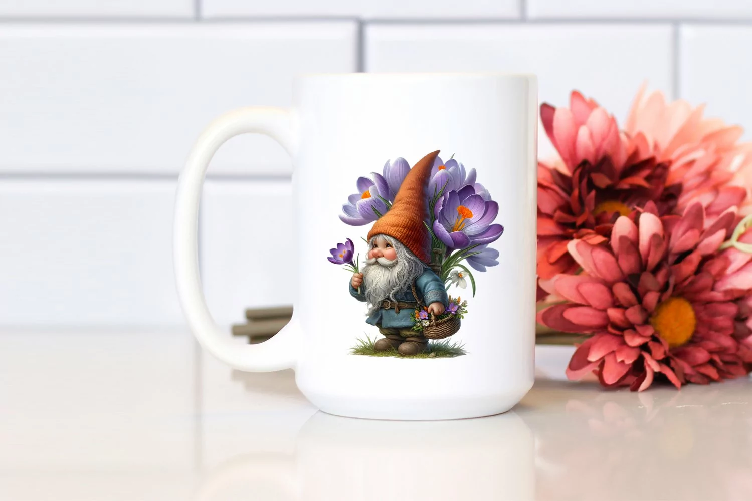 Digital Painting Gnome with Crocus Bouquet | Sublimation | product image 1