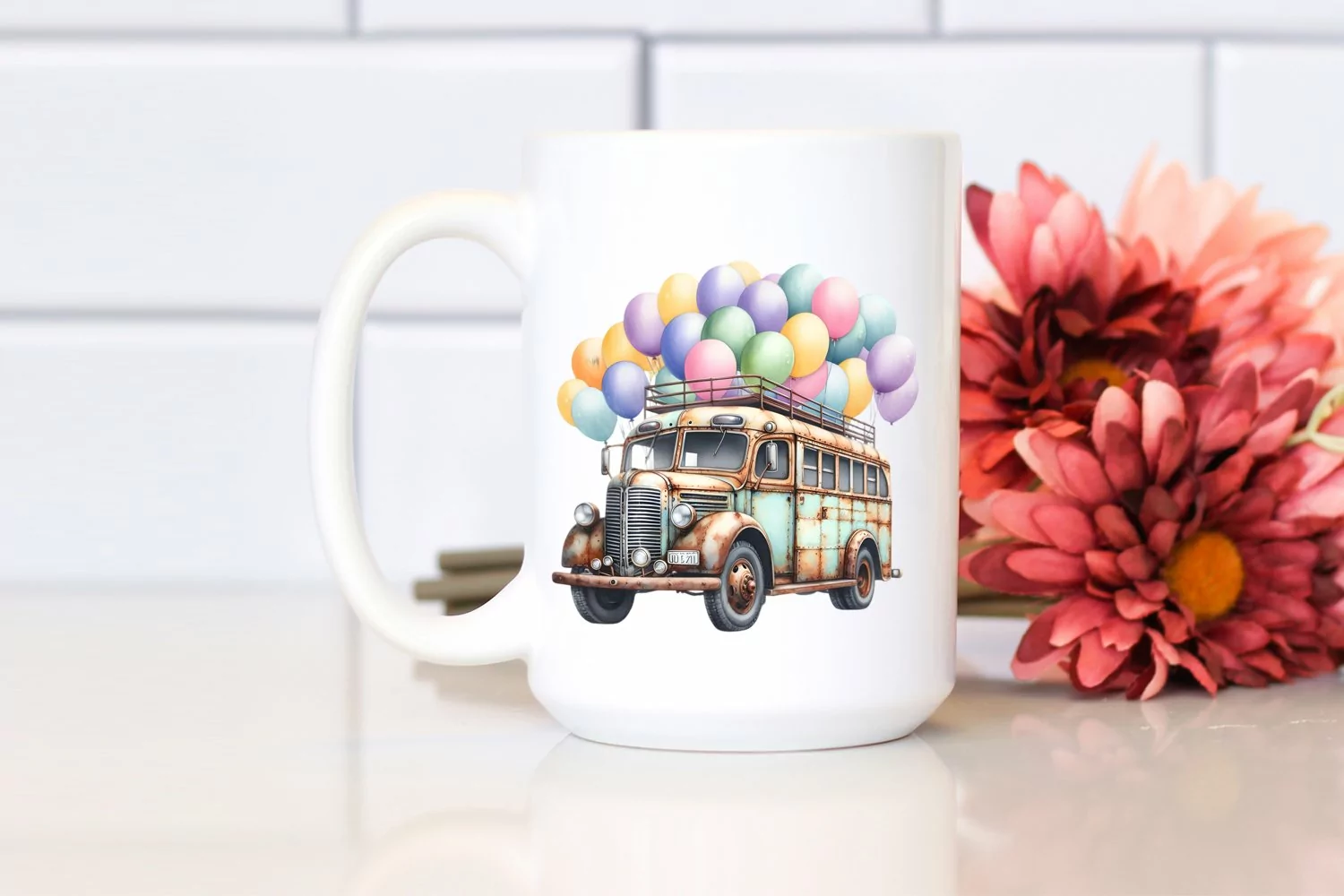Vintage Rusty Bus with Balloons product image 1