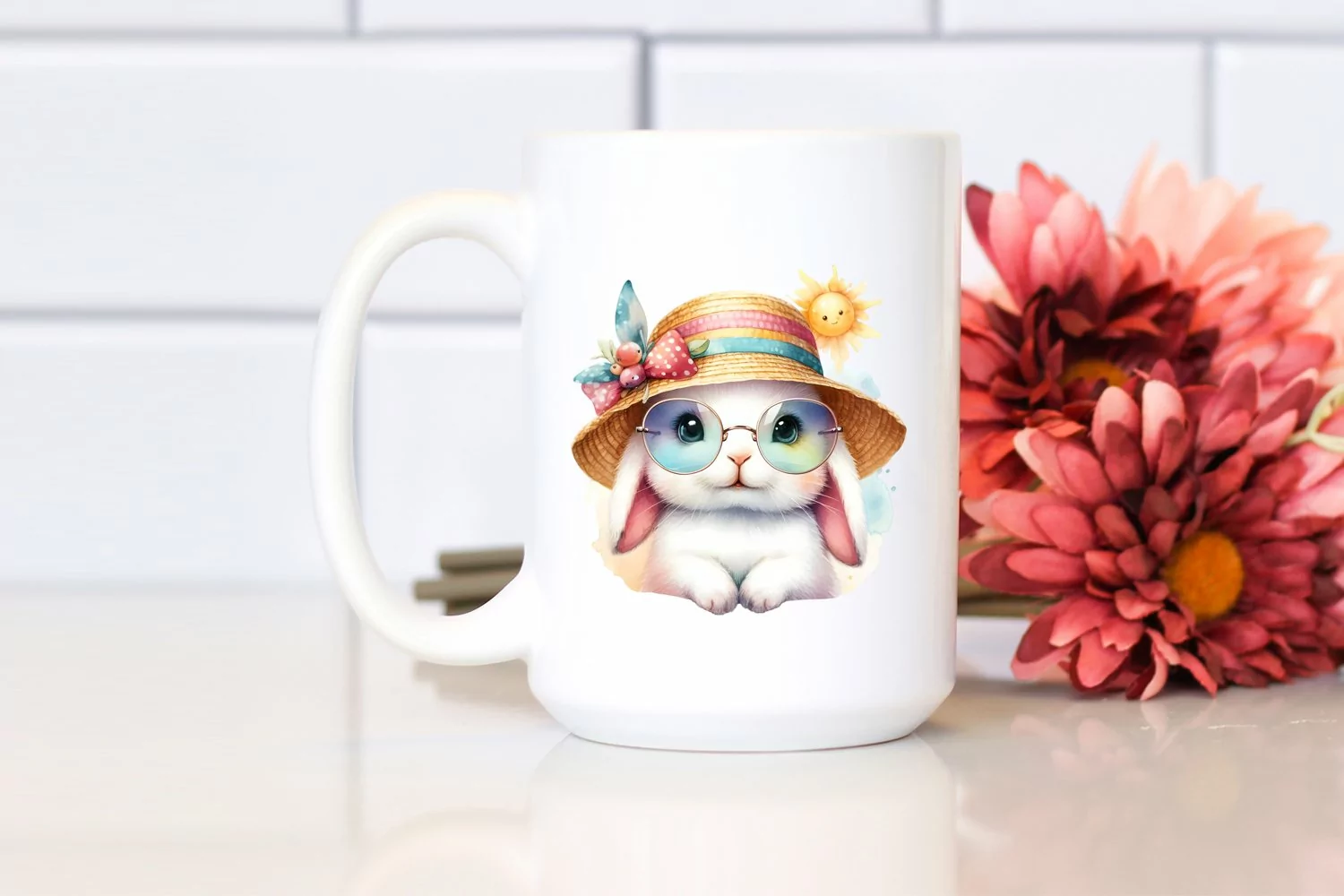 Colorful Baby Bunny with Sunglasses | Sublimation Clipart product image 1