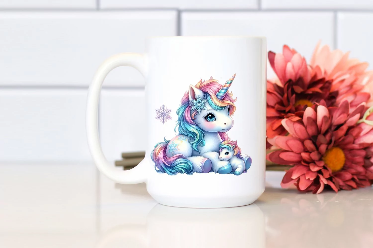 Colorful Pastel Image of Baby Unicorn with Snowflake product image 1