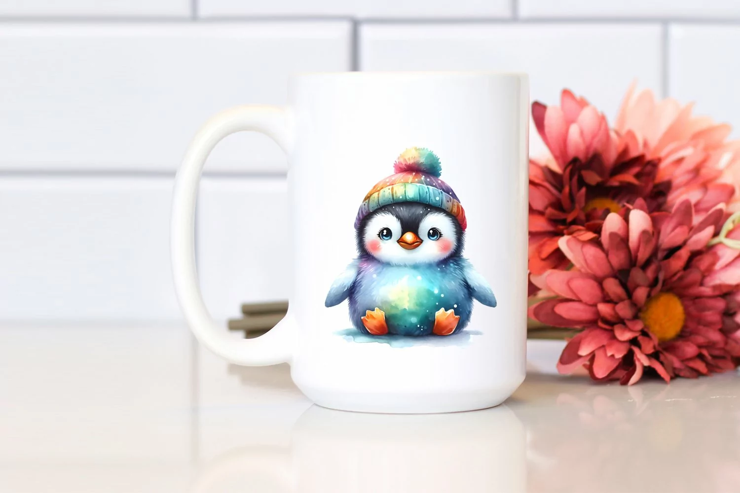 Colorful Watercolor Baby Penguin Sublimation Clipart product image 1