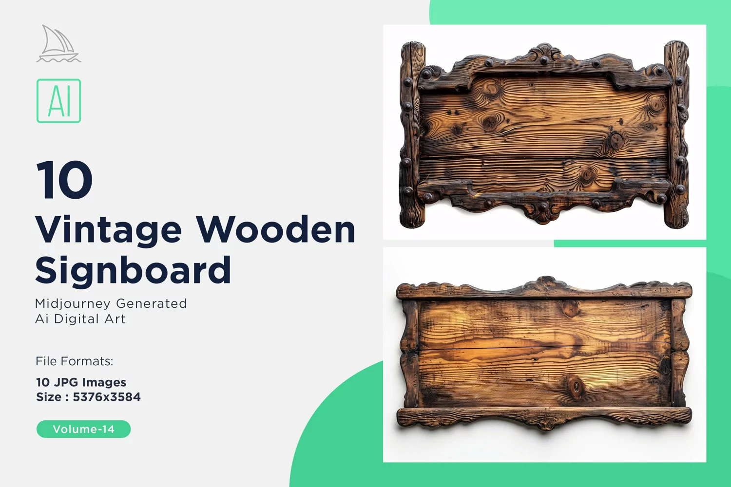 Vintage Wooden Signboard 10_Set V-14 product image 1