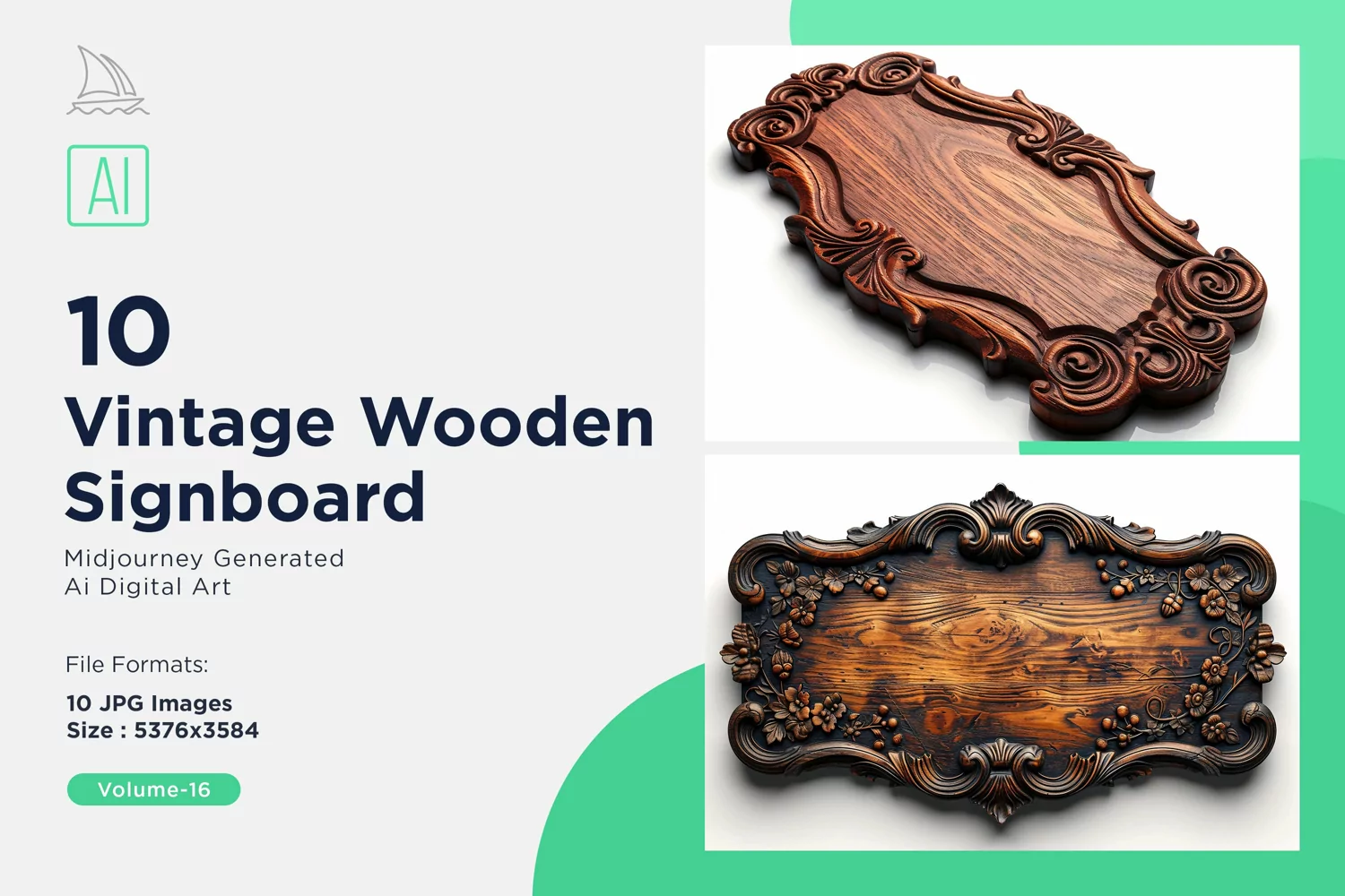 Vintage Wooden Signboard 10_Set V-16 product image 1