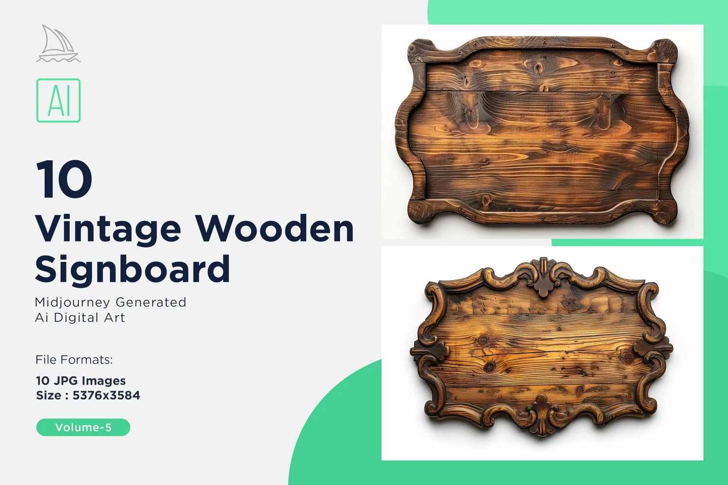 Vintage Wooden Signboard 10_Set V-5 product image 1