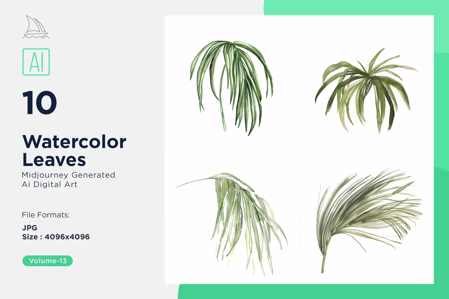 Ponytail Palm_leaf, Pothos, Rubber Leaves Watercolor product image 1