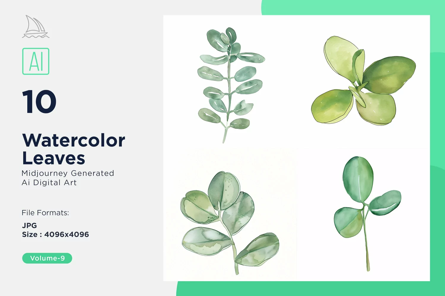 Jade, Maidenhair Leaves Watercolor product image 1