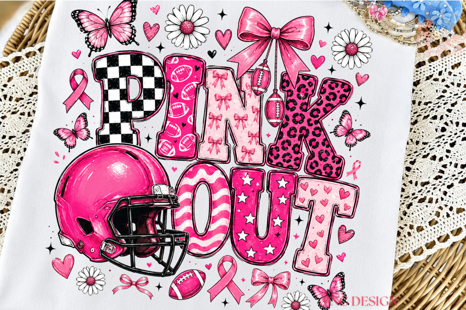Pink Out Football PNG, Breast Cancer Awareness Football png product image 1