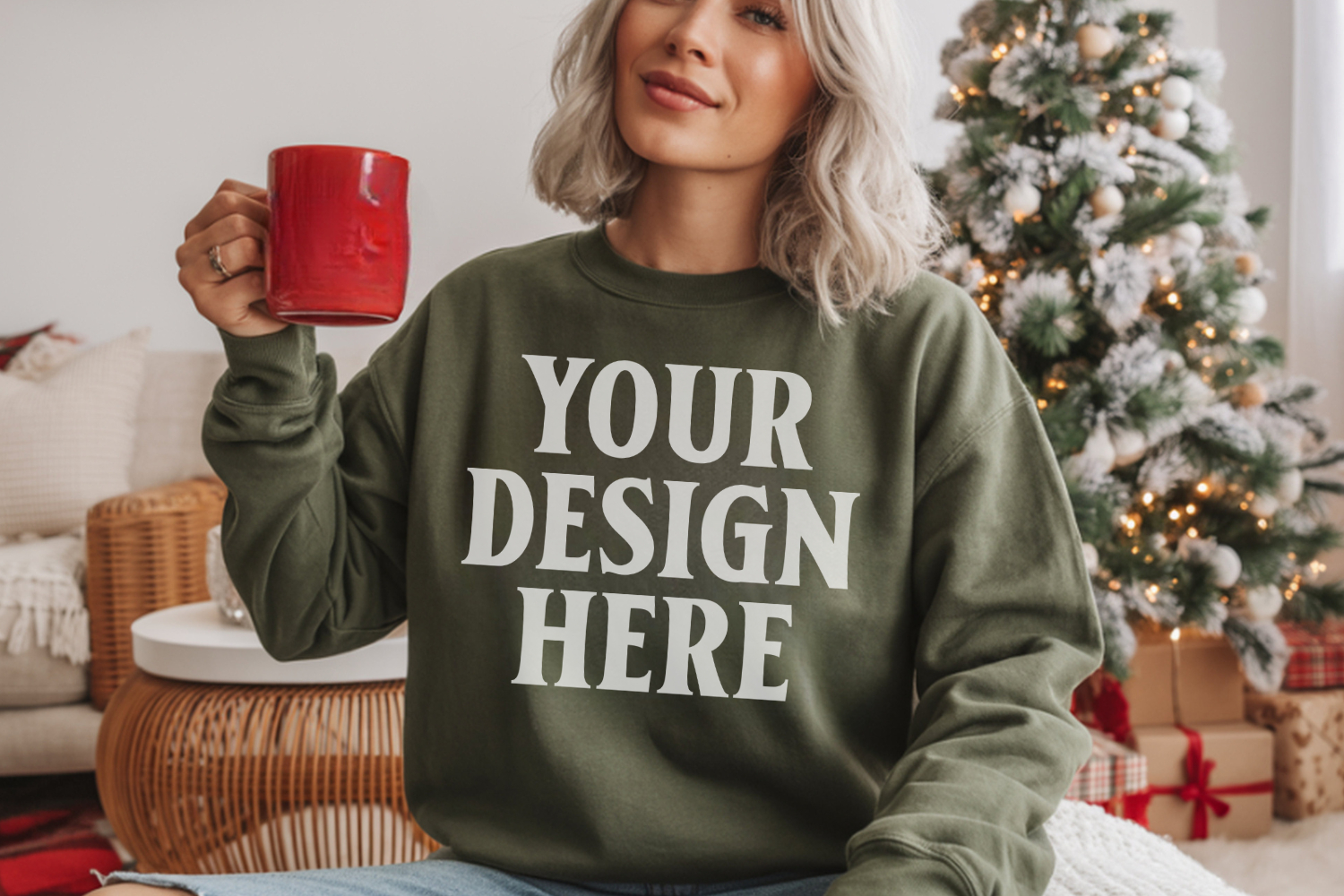 Comfort Colors 1566 Blue Spruce Sweatshirt Mockup | Real Mod product image 1