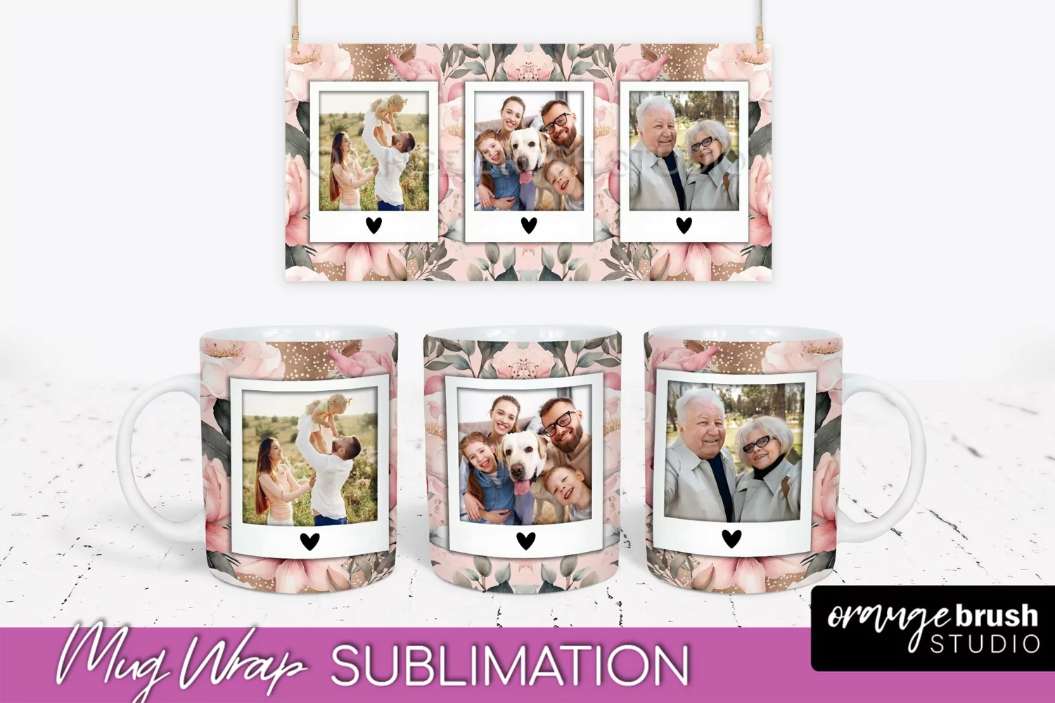 Add Your Photo Mug Wrap -Floral Mug Sublimation Design product image 1