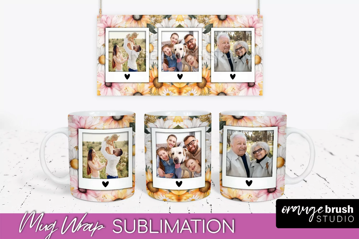 Add Your Photo Mug Wrap -Floral Mug Sublimation Design product image 1