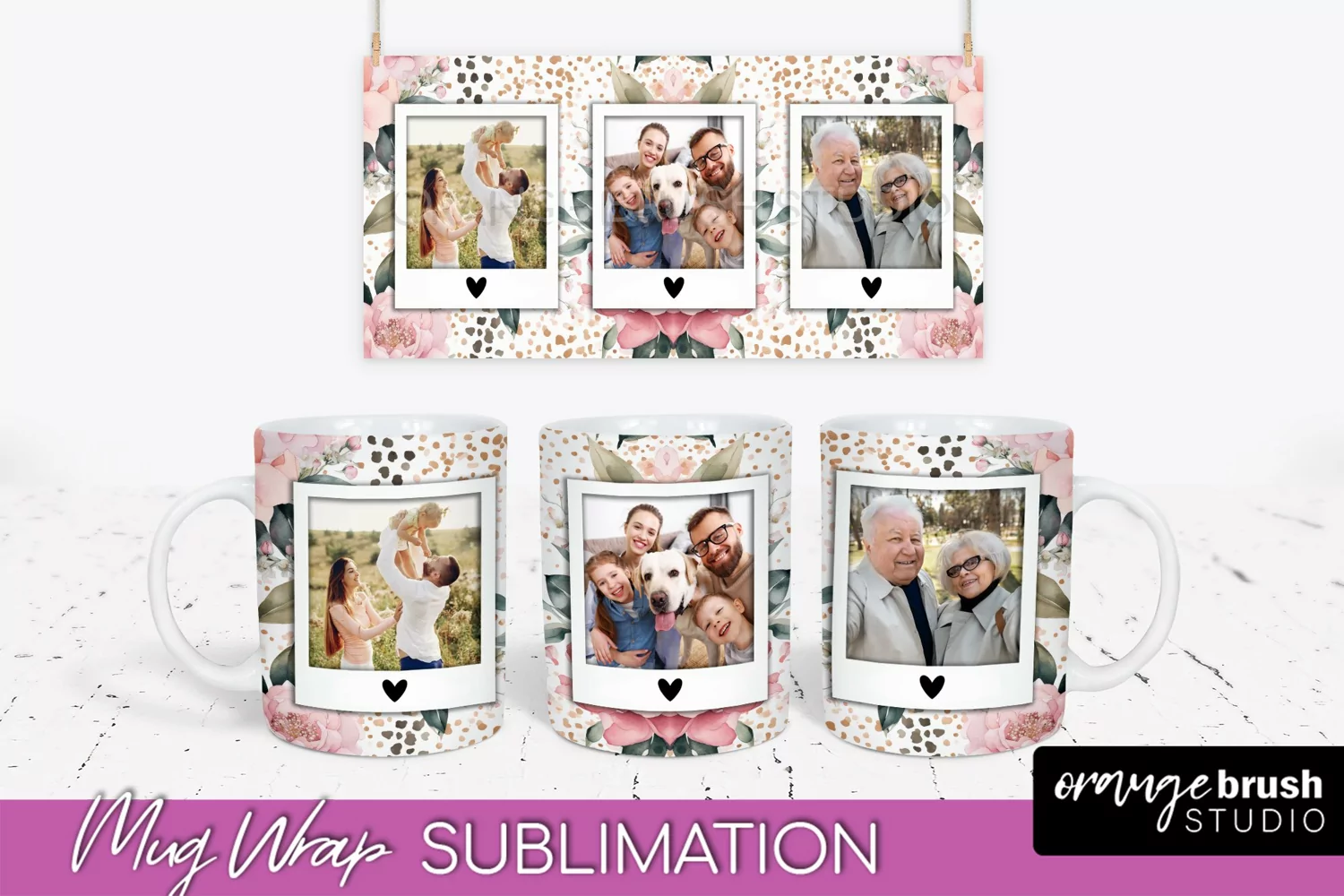 Add Your Photo Mug Wrap -Floral Mug Sublimation Design product image 1