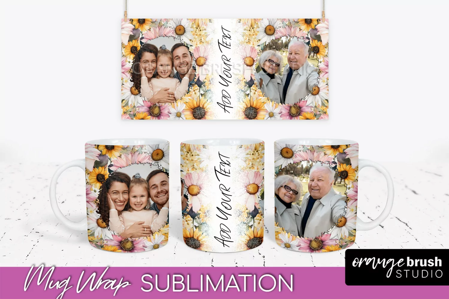Add Your Photo Mug Wrap -Floral Mug Sublimation Design product image 1