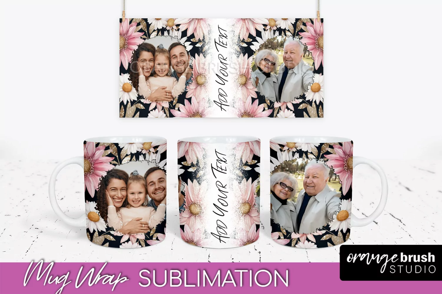 Add Your Photo Mug Wrap -Floral Mug Sublimation Design product image 1
