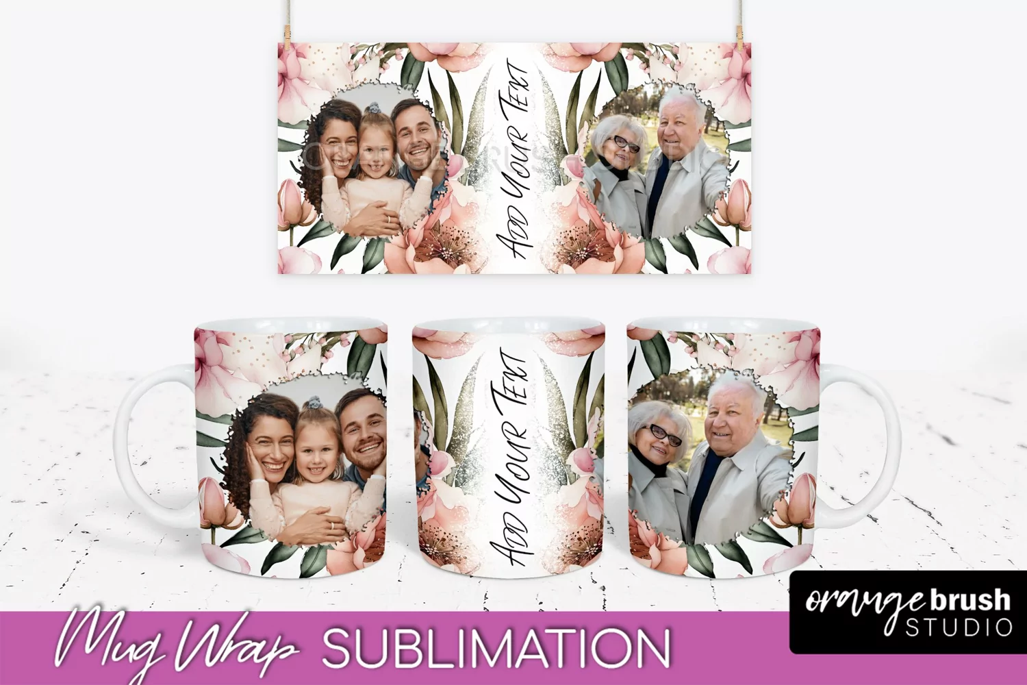 Add Your Photo Mug Wrap -Floral Mug Sublimation Design product image 1