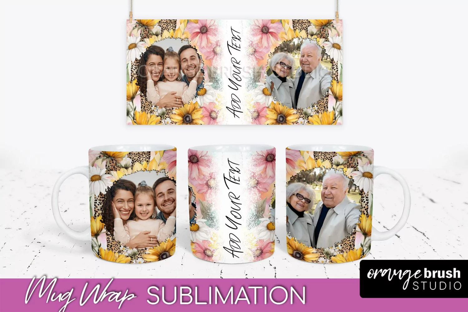 Add Your Photo Mug Wrap -Floral Mug Sublimation Design product image 1