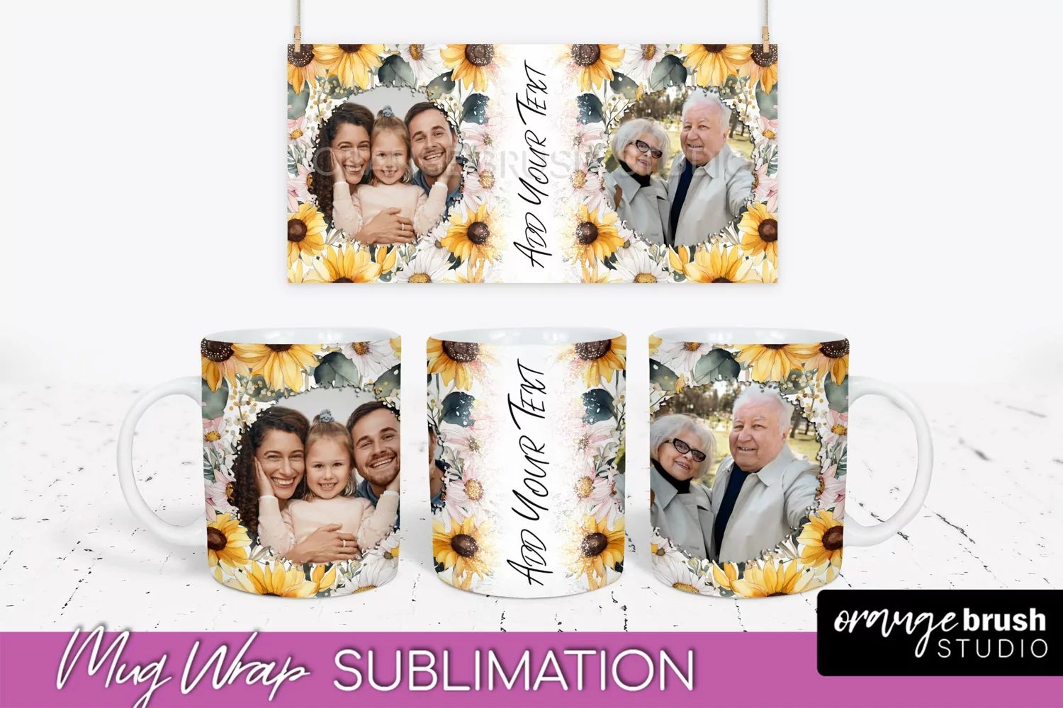 Add Your Photo Mug Wrap -Floral Mug Sublimation Design product image 1