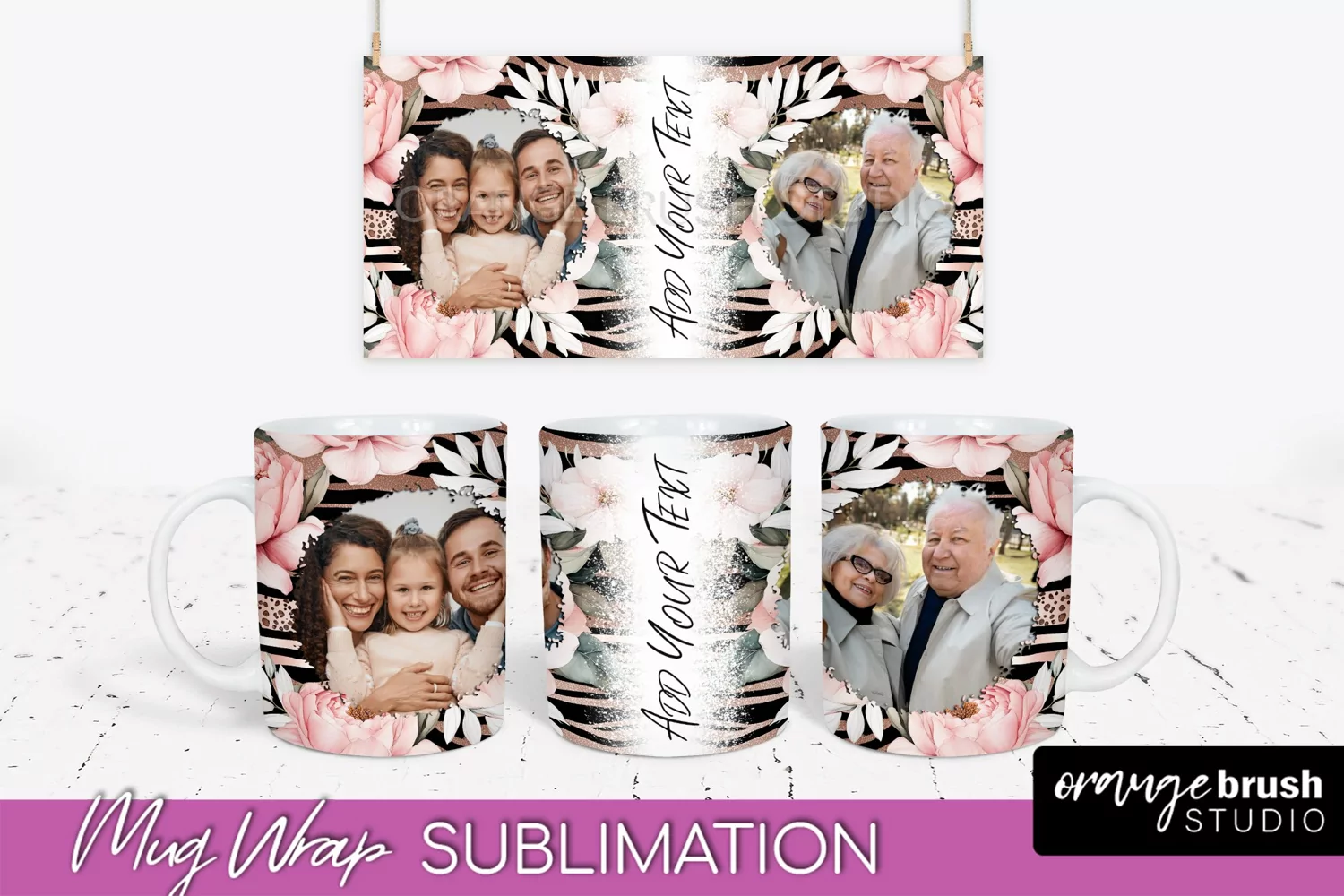 Add Your Photo Mug Wrap -Floral Mug Sublimation Design product image 1