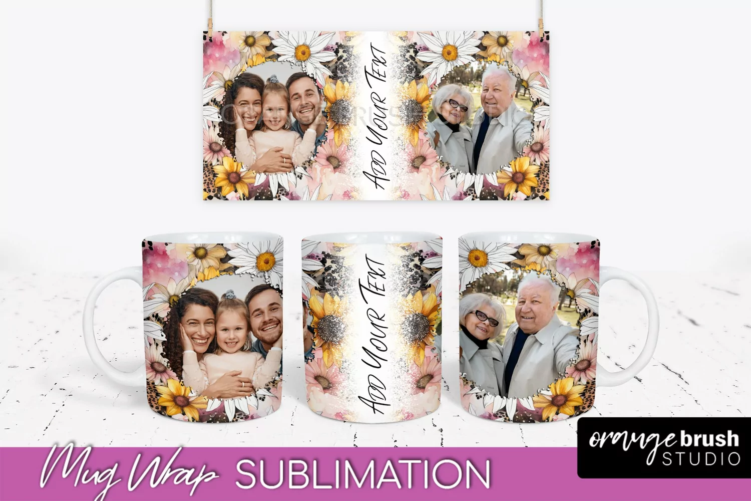 Add Your Photo Mug Wrap -Floral Mug Sublimation Design product image 1