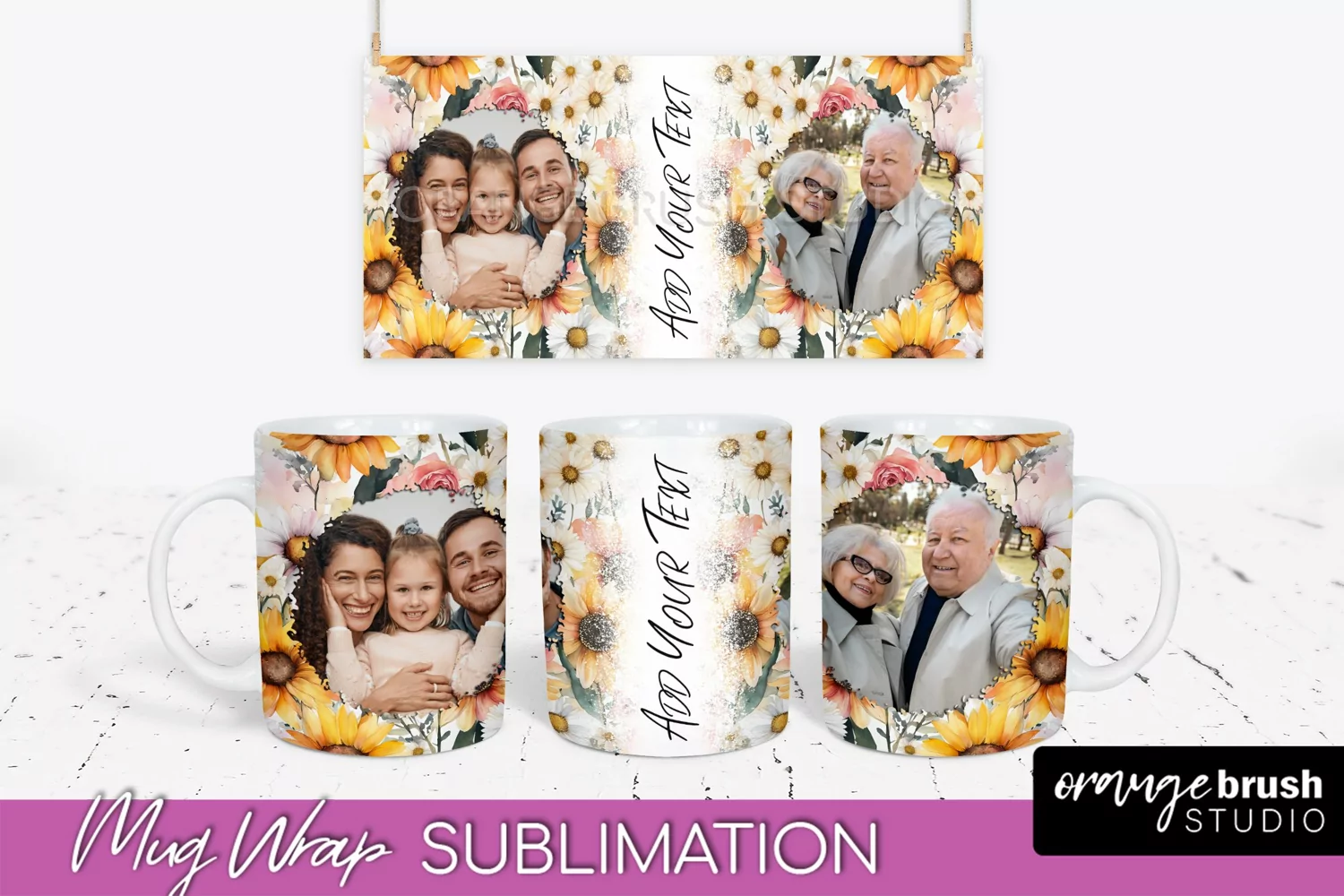 Add Your Photo Mug Wrap -Floral Mug Sublimation Design product image 1