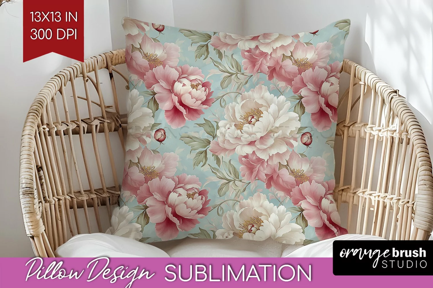 Peony Flowers Pillow Sublimation - Floral Pillow Cover PNG product image 1