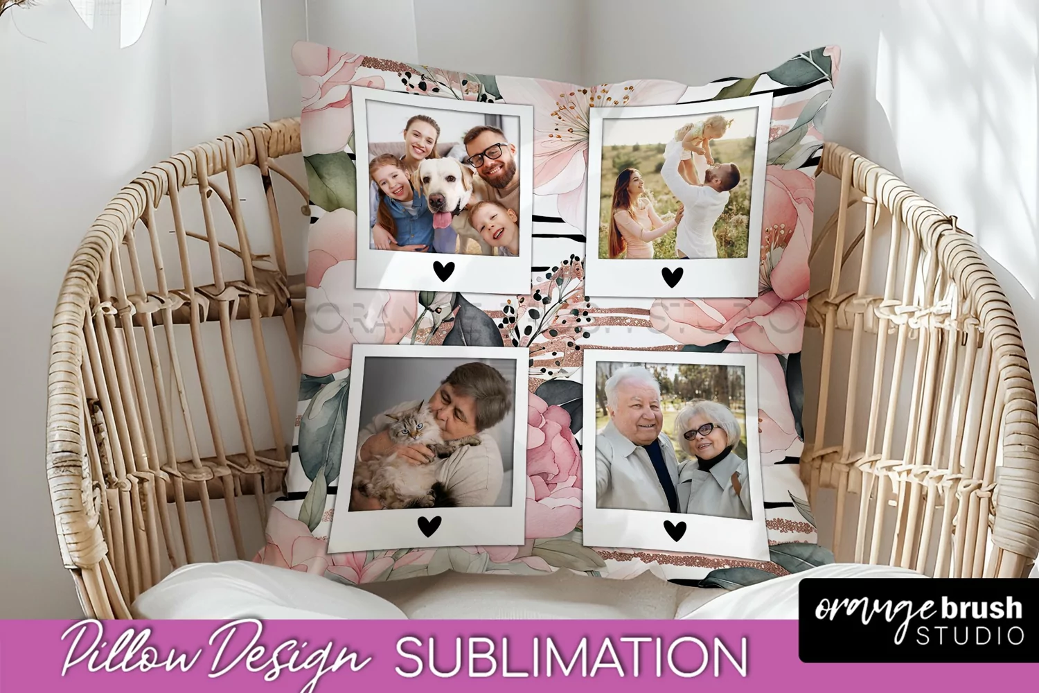 Family Photo Frame Pillow Sublimation - Floral Pillow Cover product image 1