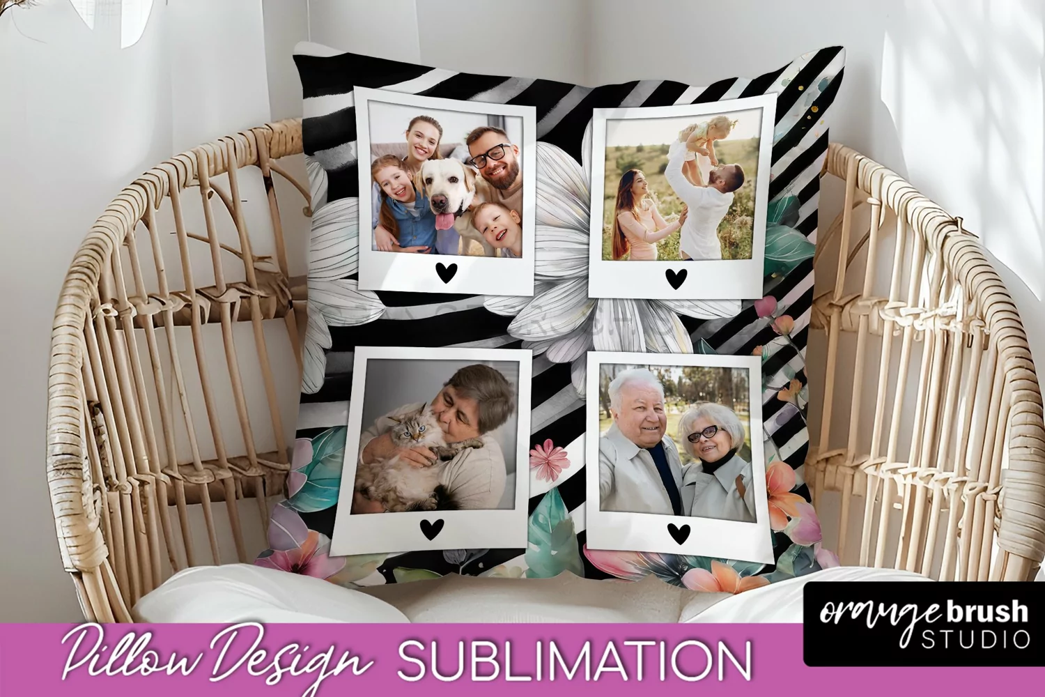 Family Photo Frame Pillow Sublimation - Floral Pillow Cover product image 1