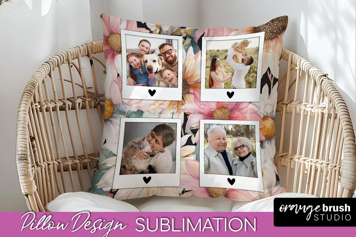 Family Photo Frame Pillow Sublimation - Floral Pillow Cover product image 1