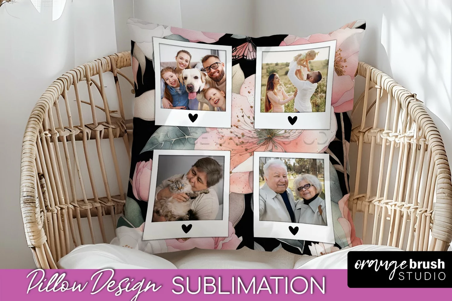 Family Photo Frame Pillow Sublimation - Floral Pillow Cover product image 1