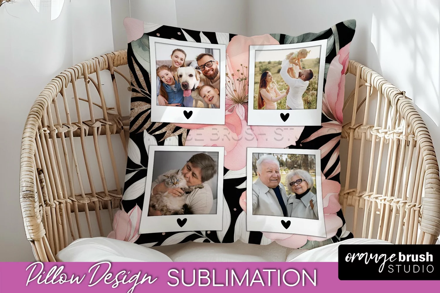 Family Photo Frame Pillow Sublimation - Floral Pillow Cover product image 1