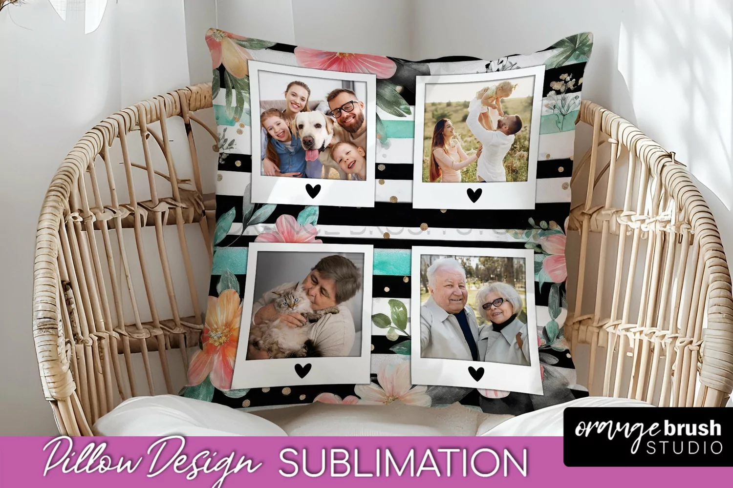 Family Photo Frame Pillow Sublimation - Floral Pillow Cover product image 1