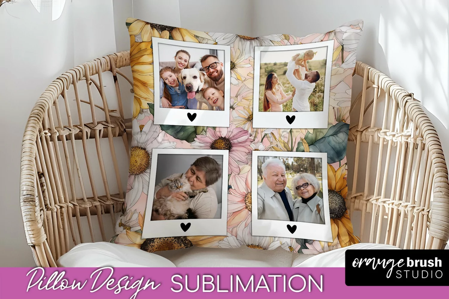 Family Photo Frame Pillow Sublimation - Floral Pillow Cover product image 1