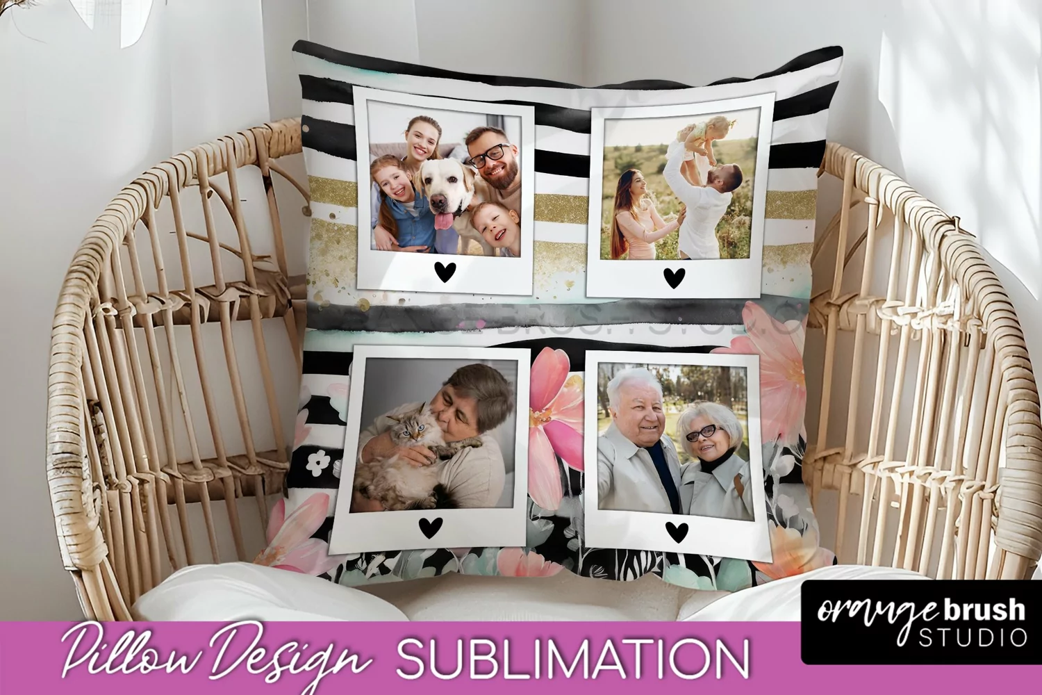 Family Photo Frame Pillow Sublimation - Floral Pillow Cover product image 1