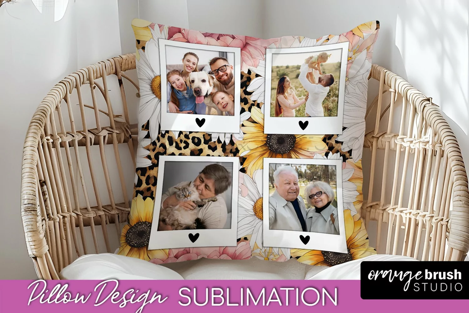 Family Photo Frame Pillow Sublimation - Floral Pillow Cover product image 1