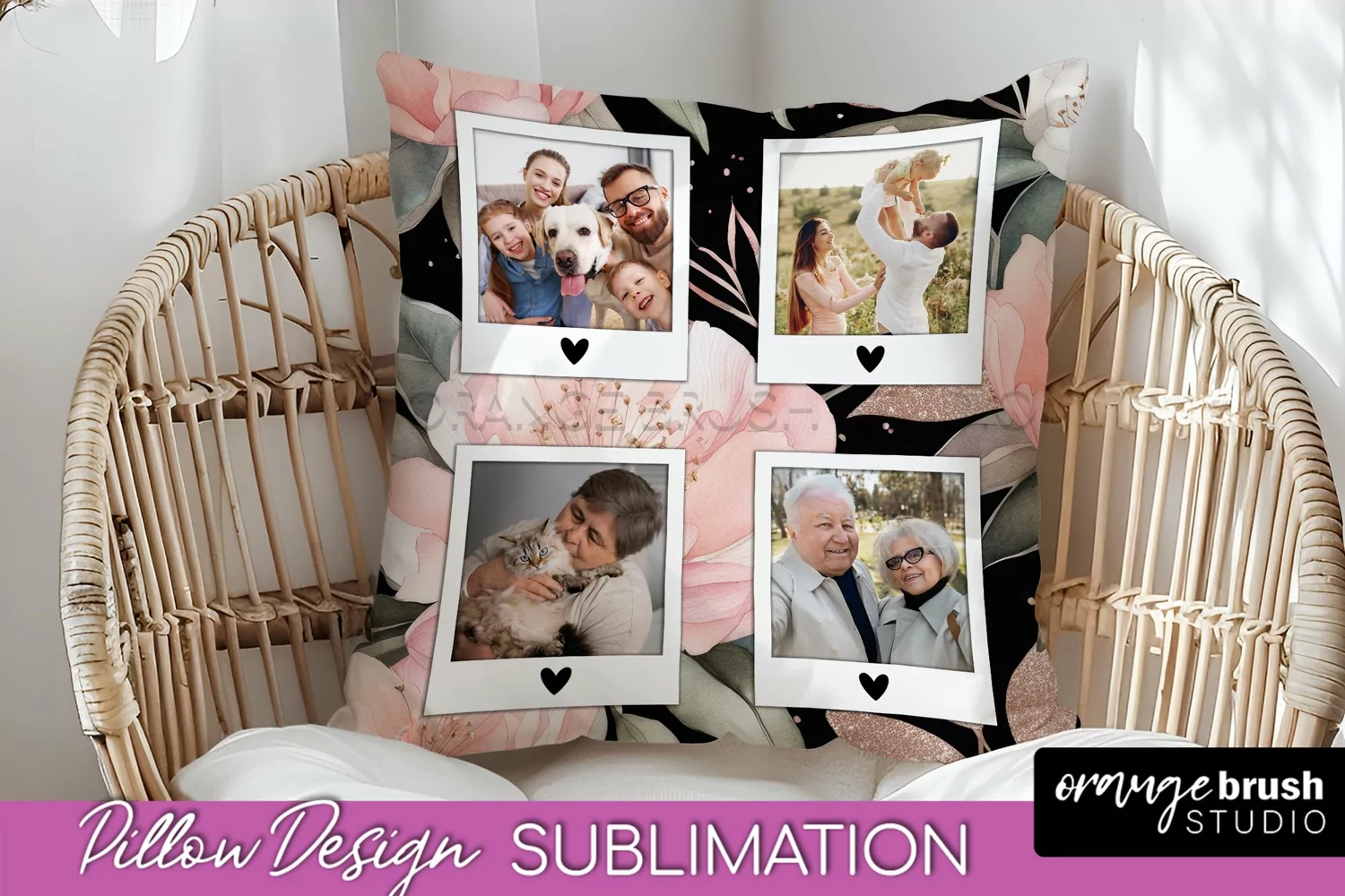 Family Photo Frame Pillow Sublimation - Floral Pillow Cover product image 1
