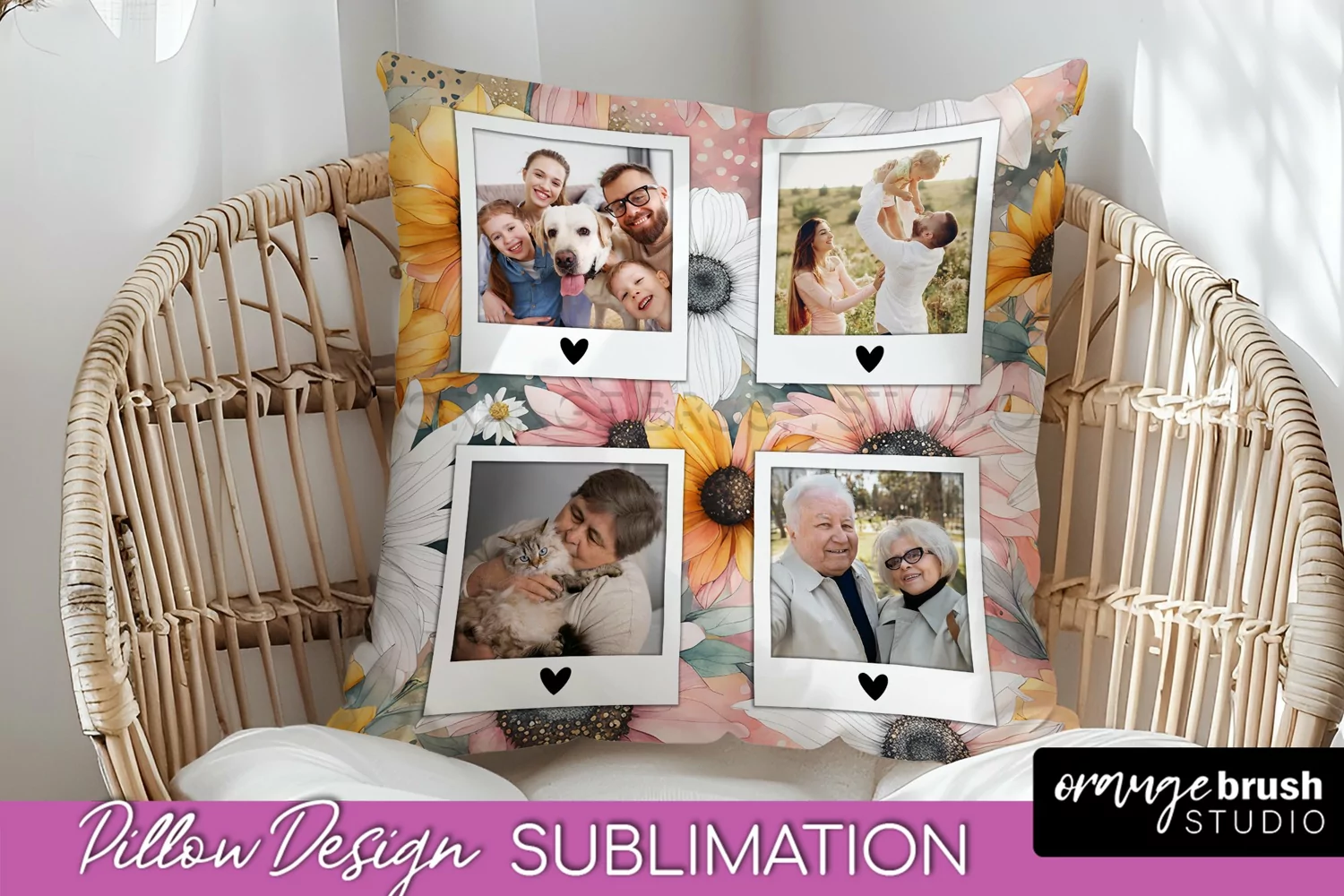 Family Photo Frame Pillow Sublimation - Floral Pillow Cover product image 1