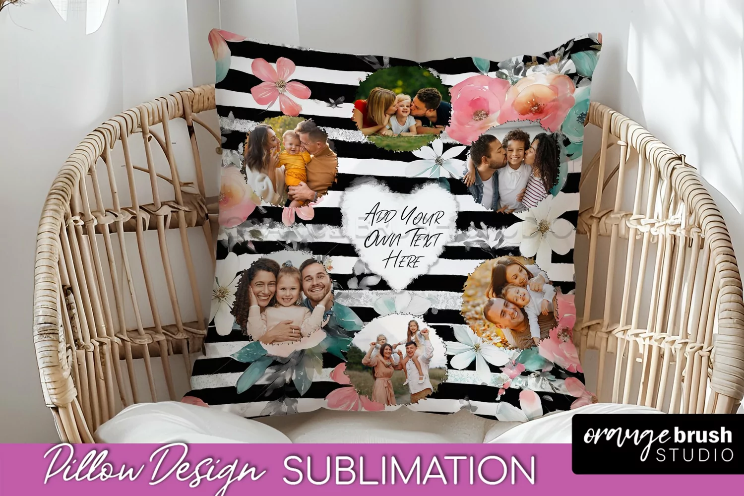 Family Photo Frame Pillow Sublimation - Floral Pillow Cover product image 1