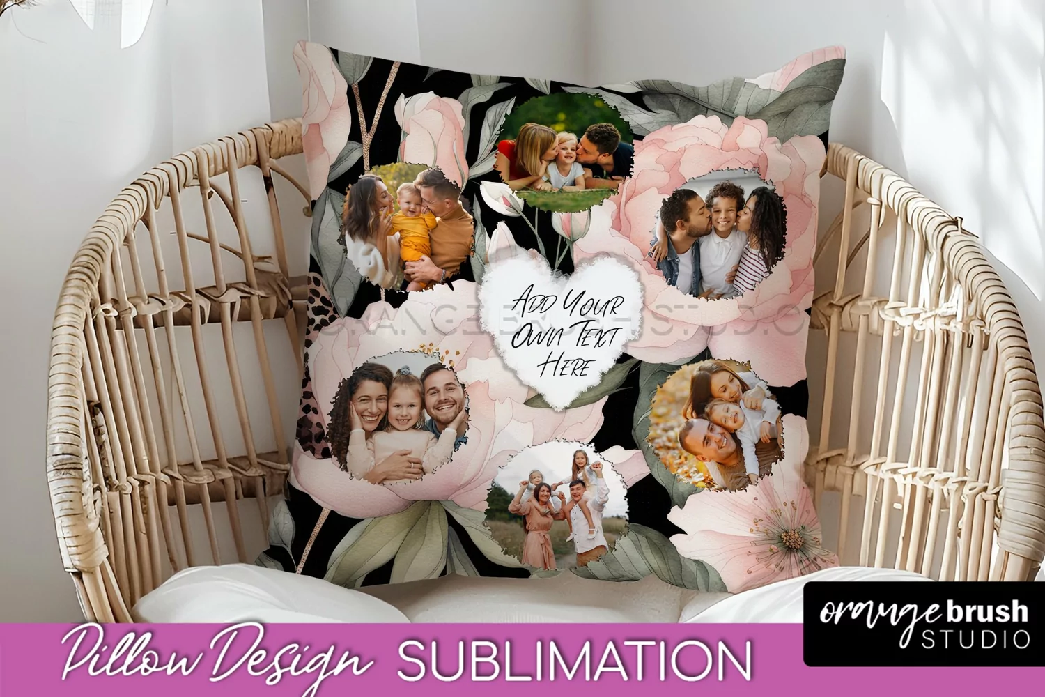 Family Photo Frame Pillow Sublimation - Floral Pillow Cover product image 1