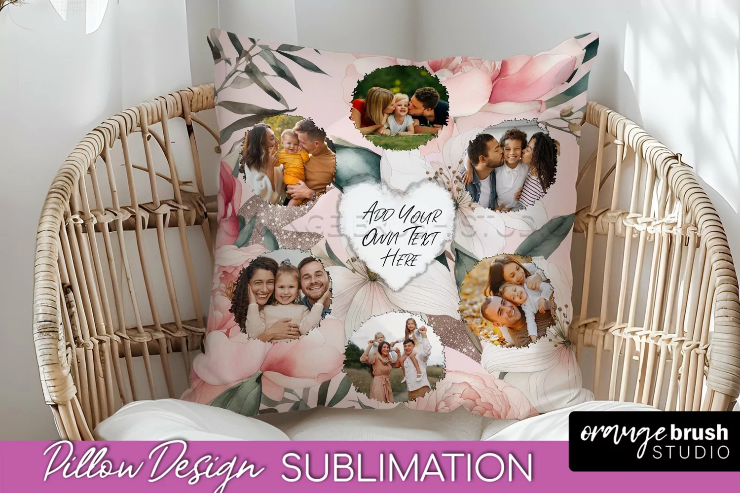 Family Photo Frame Pillow Sublimation - Floral Pillow Cover product image 1