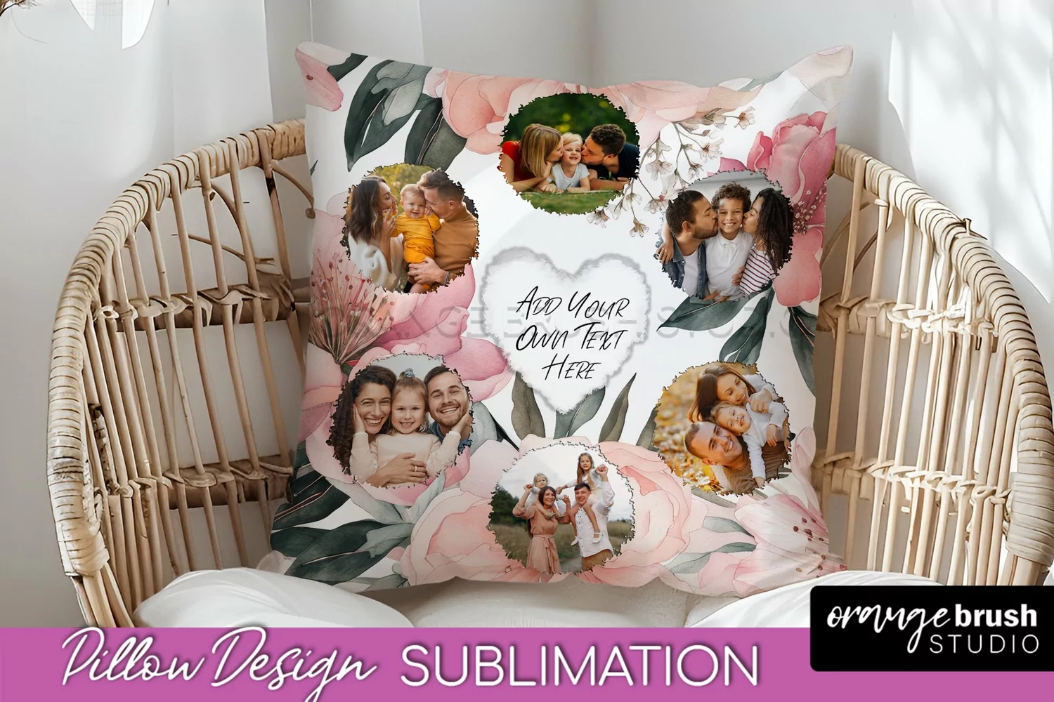 Family Photo Frame Pillow Sublimation - Floral Pillow Cover product image 1
