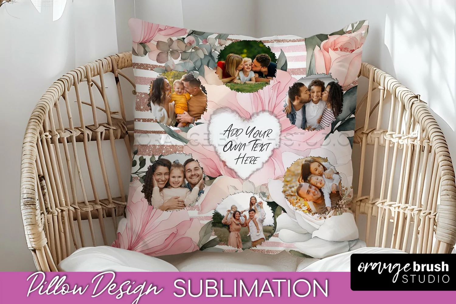 Family Photo Frame Pillow Sublimation - Floral Pillow Cover product image 1