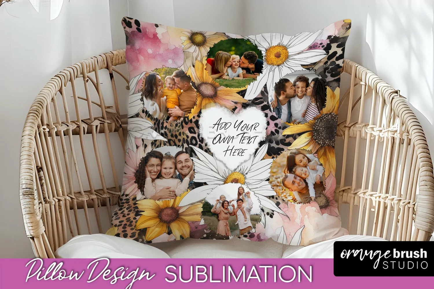 Family Photo Frame Pillow Sublimation - Floral Pillow Cover product image 1