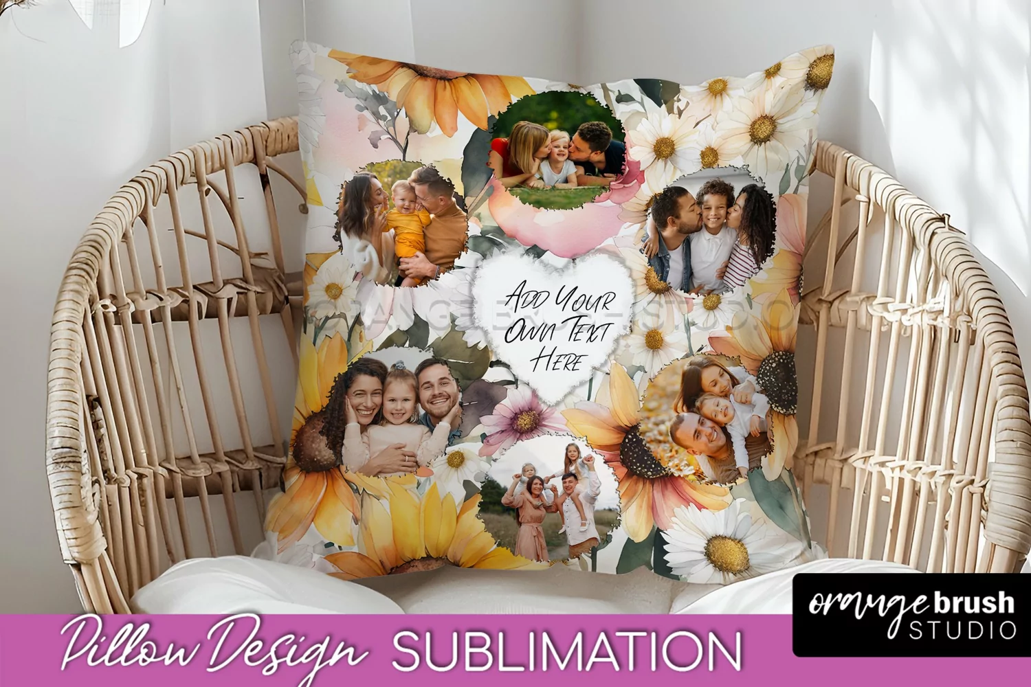 Family Photo Frame Pillow Sublimation - Floral Pillow Cover product image 1